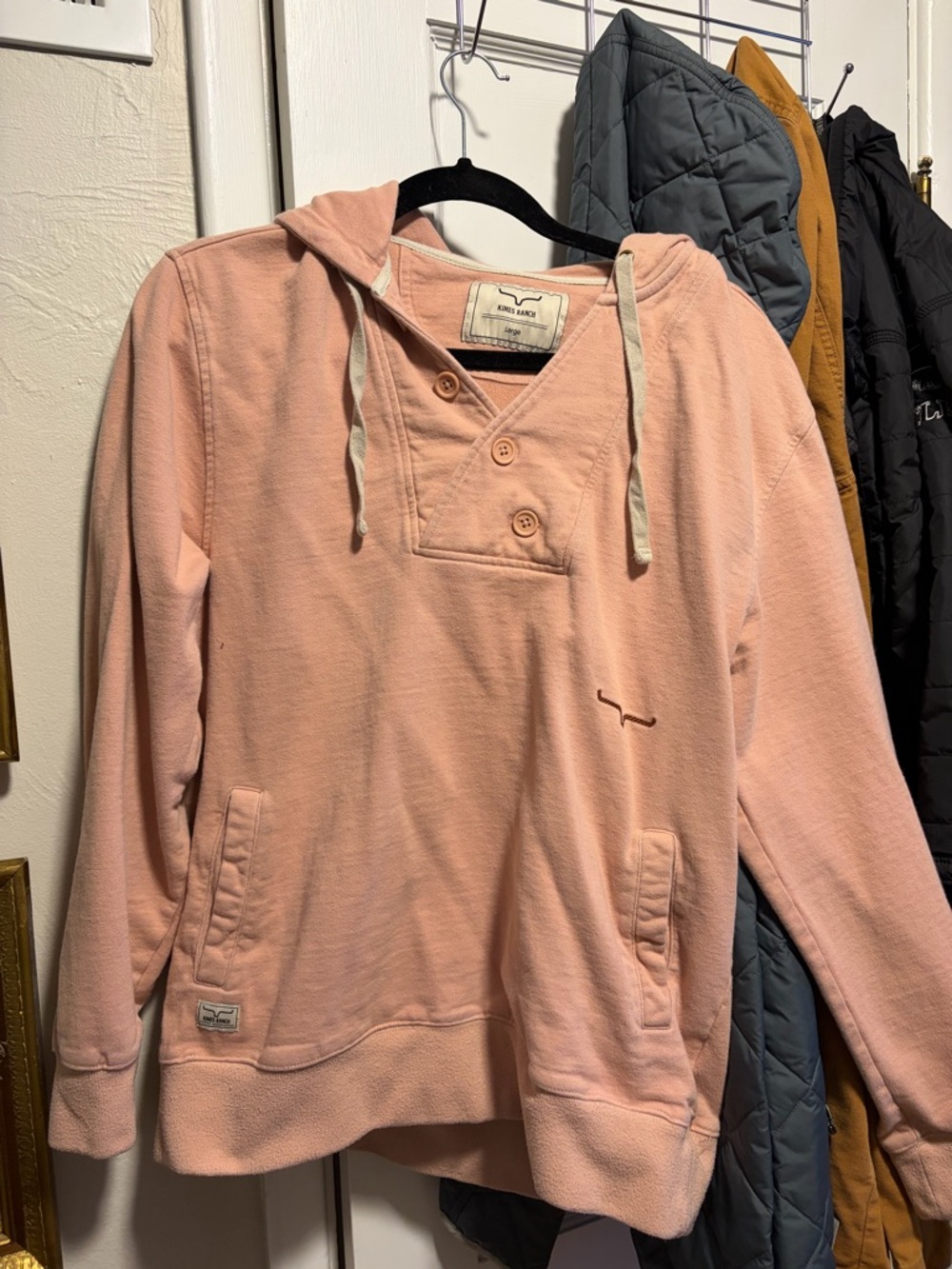 Kimes Ranch Peach Button-Neck Hooded Pullover